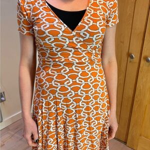 Skirtin Around Orange Geometric Wrap-Style Midi Dress
